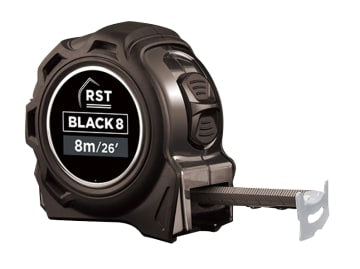 RSTRSTBLACK8 Black Tape Measure 8m/26ft (Width 25mm)