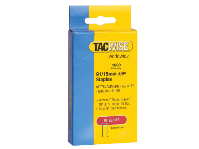 TAC0283 91 Narrow Crown Staples 15mm - Electric Tackers (Pack 1000)