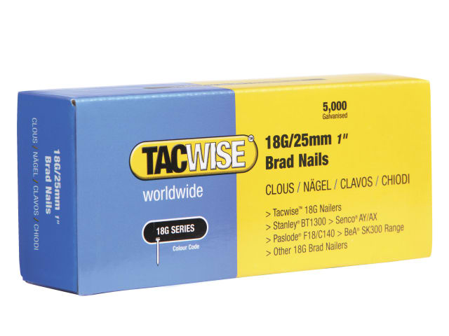 TAC0396 18 Gauge 25mm Brad Nails (Pack 5000)