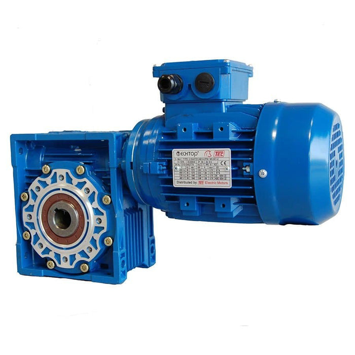 TEC Worm Gearmotor, 0.75kW, 230V Single Phase, 4 Pole, 80 Frame at 7.5 to 1 Ratio (Electric Motor + Gearbox)