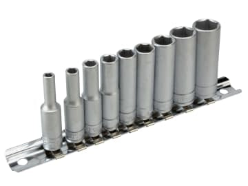 TENM1407 M1407 Deep Socket Clip Rail Set of 10 Metric 1/4in Drive