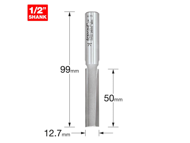 TRE383D12TC 3/83D x 1/2 TCT Two Flute Workshop Cutter 12.7 x 50mm