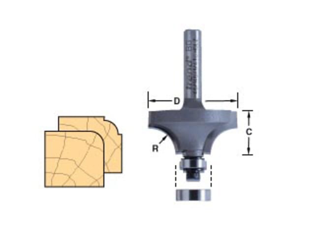 TRE461214TC 46/12 x 1/4 TCT Bearing Guided Ovolo & Round Over 4.8mm Radius