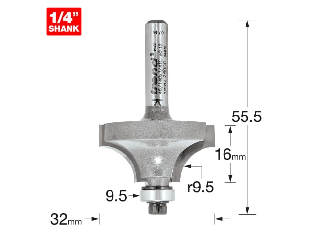 TRE4614014TC 46/140 x 1/4 TCT Bearing Guided Ovolo & Round Over 9.5mm Radius