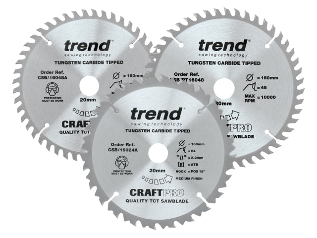 TRECSB1603PA CraftPro Plunge Saw Blade 160 x 20mm x 24T/48T (Pack 3)