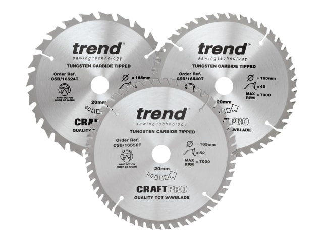 TRECSB1653PB CraftPro Cordless Saw Blade 165 x 20mm x 24T/40T/52T (Pack 3)