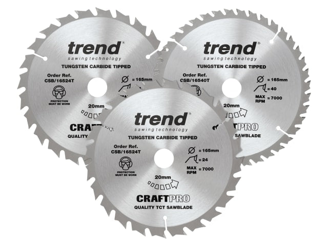 TRECSB1653PC CraftPro Cordless Saw Blade 165 x 20mm x 24T/40T (Pack 3)