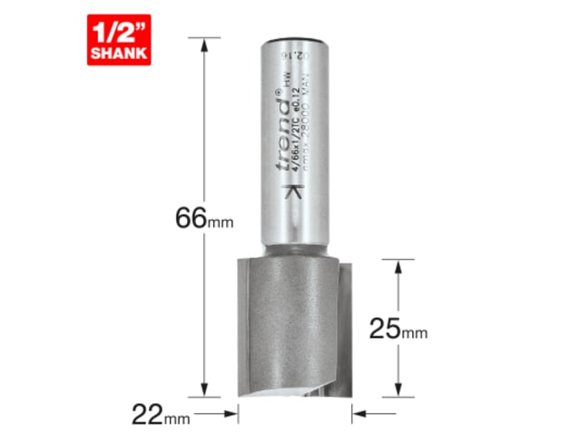 TRET46612TC 4/66 x 1/2 TCT Two Flute Router Cutter 22 x 25mm