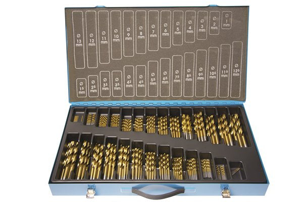Presto 09565 1mm - 13mm x 1.0mm Increments (240 Drills) (Qty 10 each size upto 10mm, then 5 each size + 3.3 & 4.2) HSS DIN338 118 Degree Split Point TiN Elite Plus Jobber Drill Packed in 1's