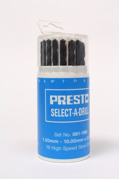 Presto 09510 1mm-10mm x 0.5 HSS DIN338 118 Degree Point Steam Temper Jobber Drill Select-A-Set Packed in 1's