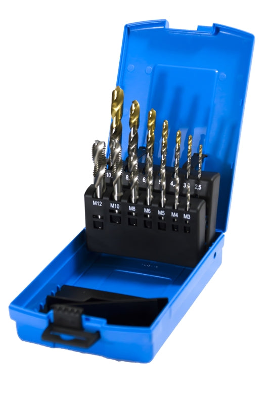 Presto 6955560020 M3 -M12 HSS DIN338 TiN Tipped Drill & ISO 529 Bright Spiral Flute Tap Set Packed in 1's
