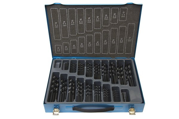 Presto 09500 1mm - 10mm x 1.0mm Increments (170 Drills) (Qty 10 each size upto 8mm, then 5 each size) HSS DIN338 118 Degree Point Steam Temper Jobber Drill Set Packed in 1's