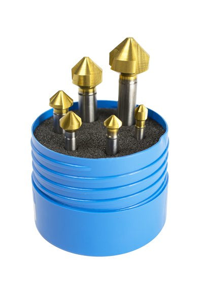 Presto 78095 6.3, 8.3, 10.4, 12.4, 16.5, 20.5mm HSS DIN335 TiN 90 Degree 3 Flute Straight Shank Countersink Set Packed in 1's