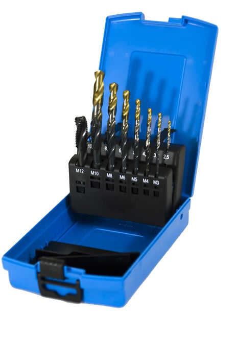 Presto 6955560027 M3 -M12 HSS DIN338 TiN Tipped Drill & ISO 529 Black Spiral Flute Tap Set Packed in 1's