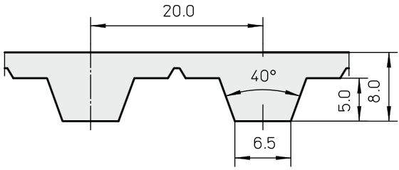 T20-2600-32 - 32T20/2600 Megadyne Megapower PU correa dentada 