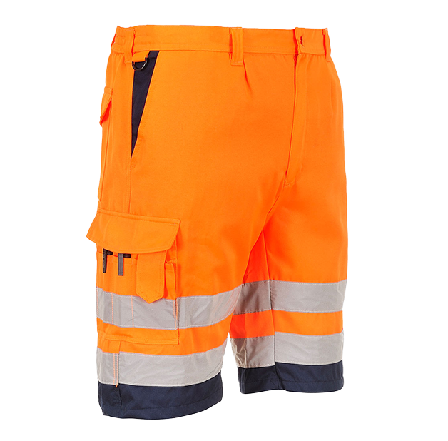 Hi-Vis Poly Cotton Shorts E043 Orange/Navy