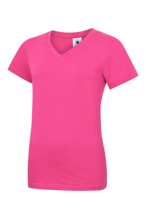 Camiseta de mujer con cuello en V rosa intenso UC319HP