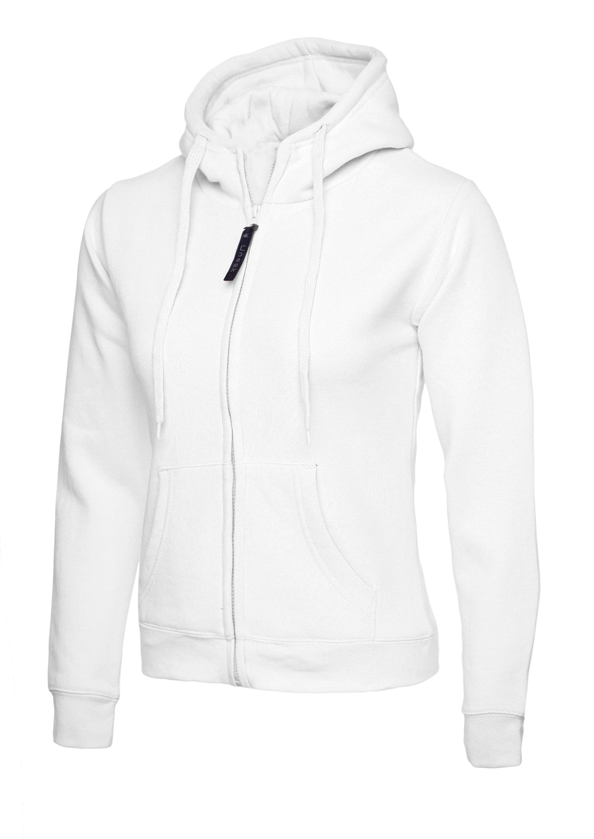 Sudadera clásica con capucha y cremallera completa para mujer blanca UC505WH