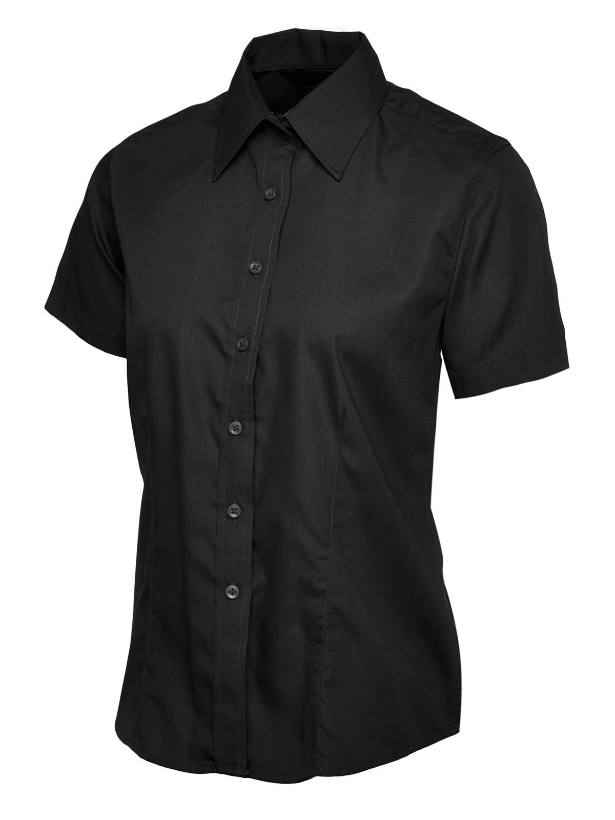 Camisa de manga corta de popelina para mujer negra UC712BK