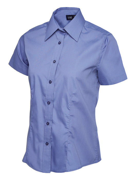 Camisa de manga corta de popelina para mujer Azul medio UC712MB