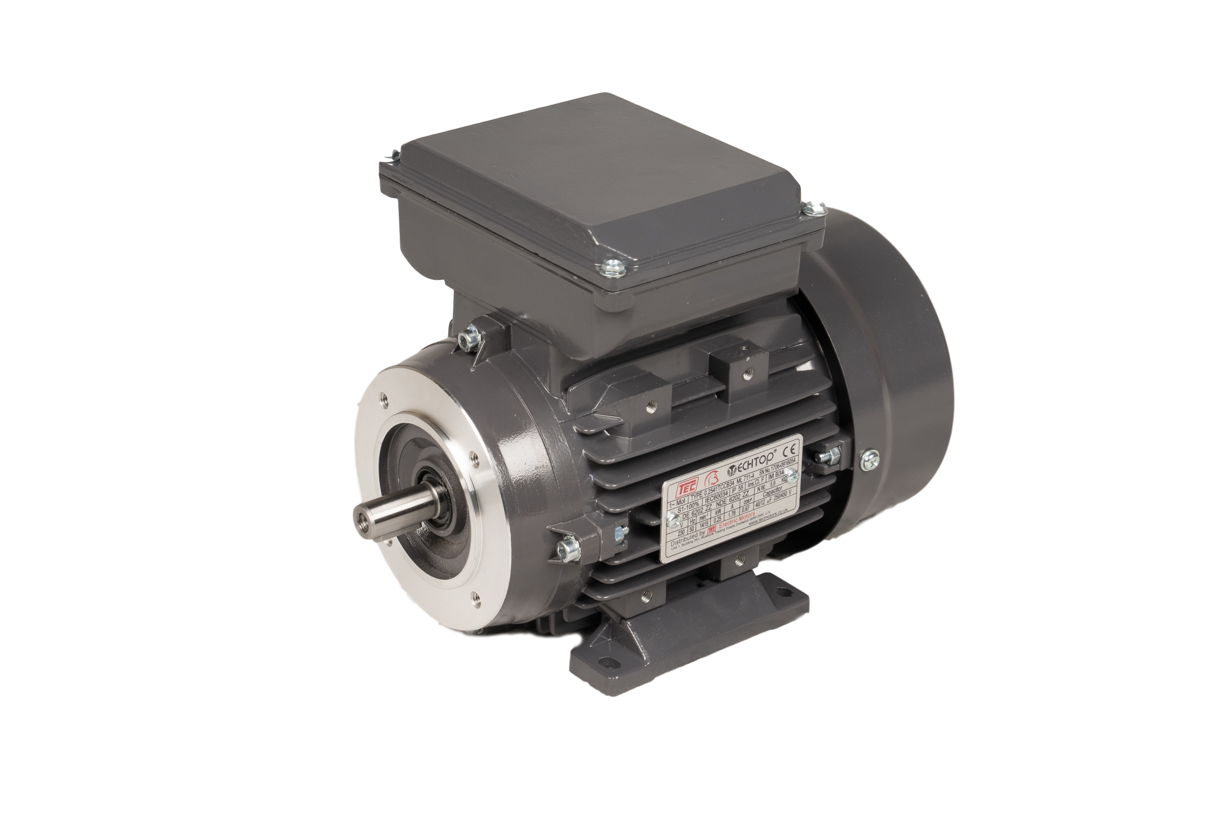 1.141TCCB34 TEC Single Phase Cap Start Cap Run Electric Motor 1.1kW, 4 Pole, B34, 90 Frame