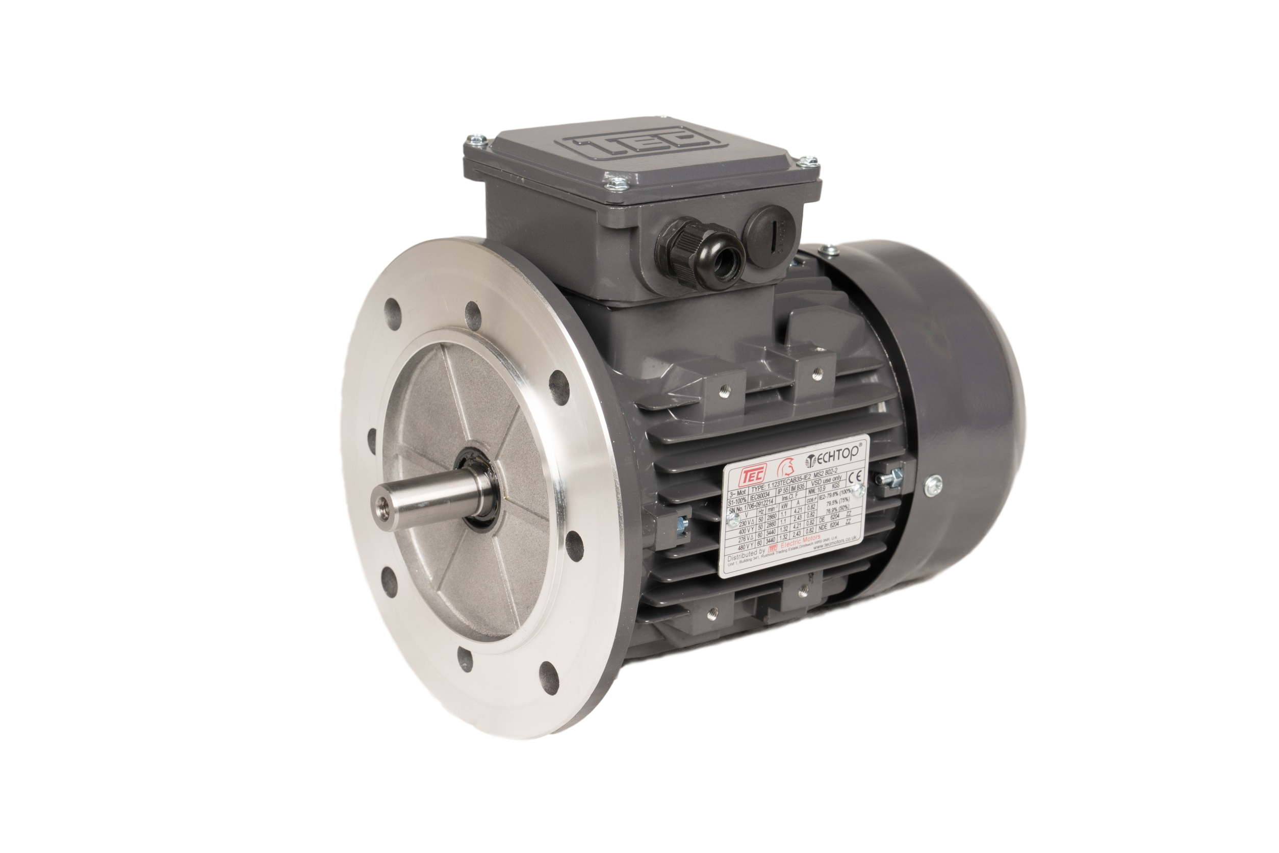 0.7523TECAB5-IE2 TEC 3 Phase Electric Motor 0.75kW, 2 Pole, 230/400V 50Hz, Flange Mounted B5, IE2, 80 Frame