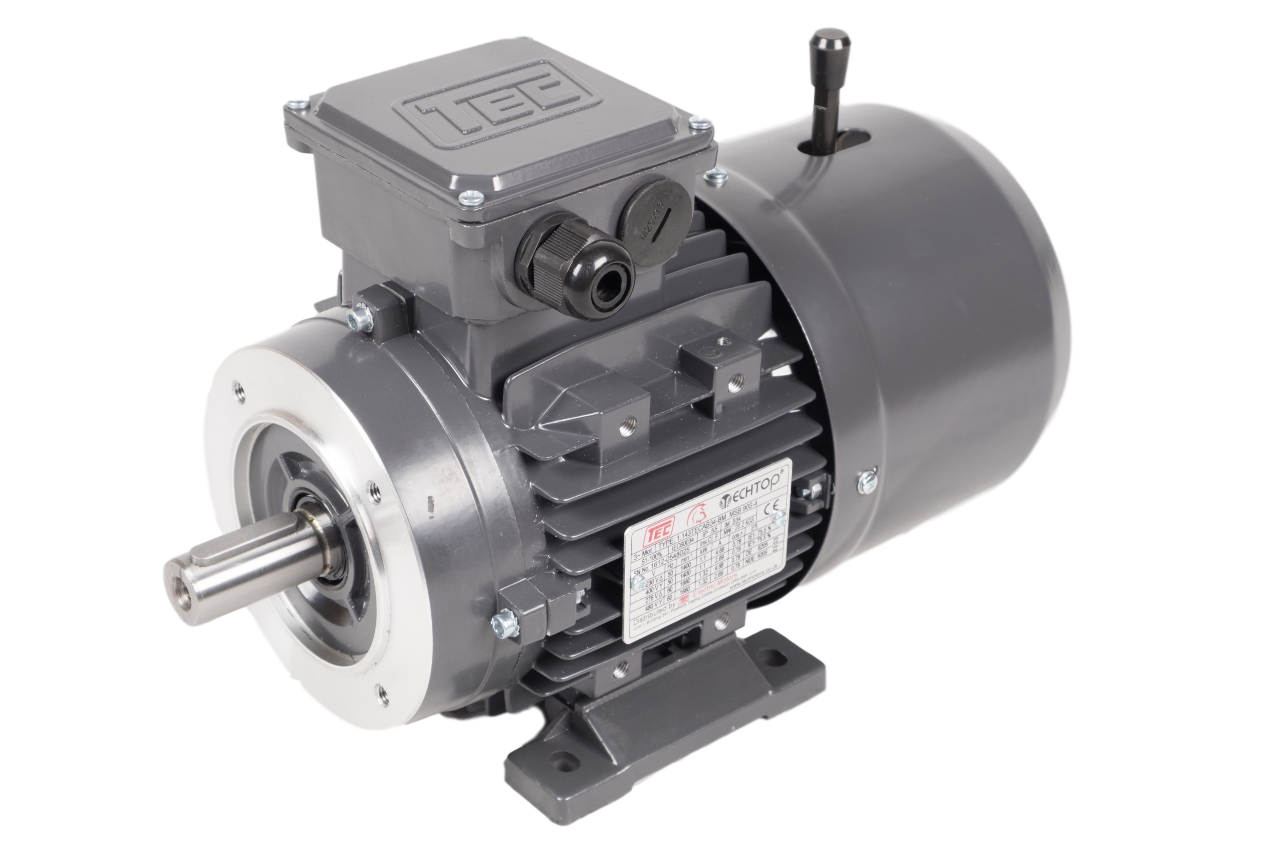 0.5543TECAB14-BM TEC 3 Phase Electric Motor 0.55kW, 4 Pole, 230/400V 50Hz, Face Mounted Brake B14, 80 Frame